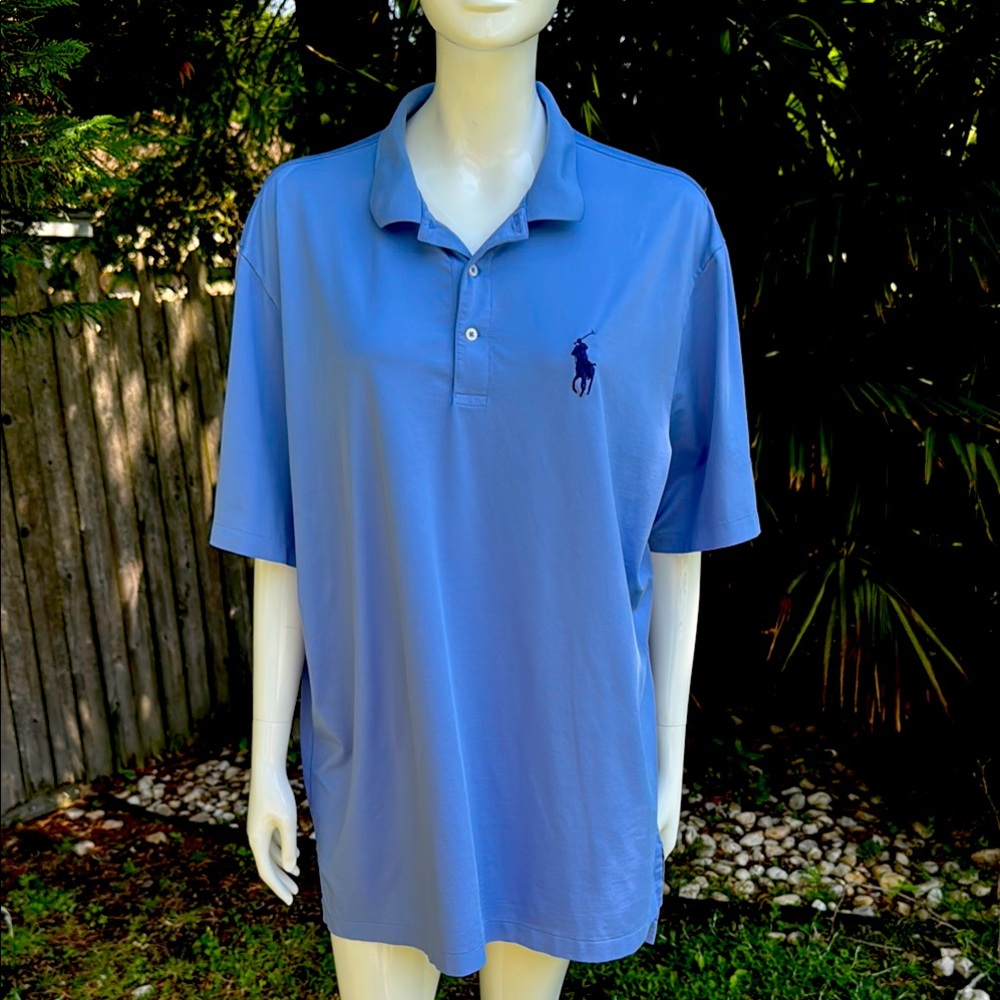 Large Horse Polo Golf by Ralph Lauren Men's Blue Polo Shirt Bellagio Sleeve